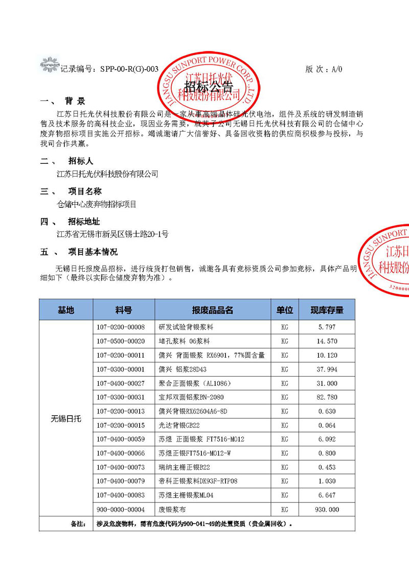 2024年无锡日托危废品招标公告